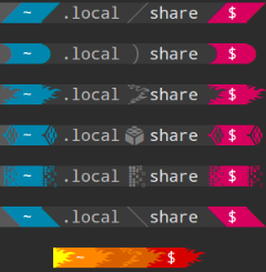 Preview of Powerline Extra Symbols usage in terminal emulator